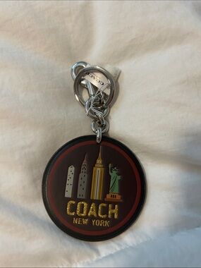 Coach Round Skyline Keychain - Burgundy, Gold & Green